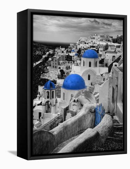 Bell Tower and Blue Domes of Church in Village of Oia, Santorini, Greece-Darrell Gulin-Framed Premier Image Canvas