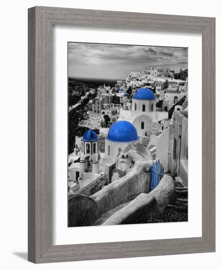 Bell Tower and Blue Domes of Church in Village of Oia, Santorini, Greece-Darrell Gulin-Framed Photographic Print