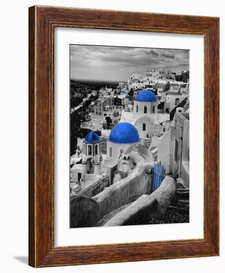 Bell Tower and Blue Domes of Church in Village of Oia, Santorini, Greece-Darrell Gulin-Framed Photographic Print