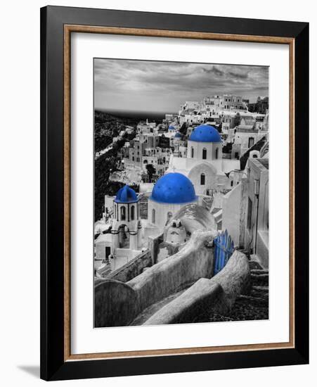 Bell Tower and Blue Domes of Church in Village of Oia, Santorini, Greece-Darrell Gulin-Framed Photographic Print