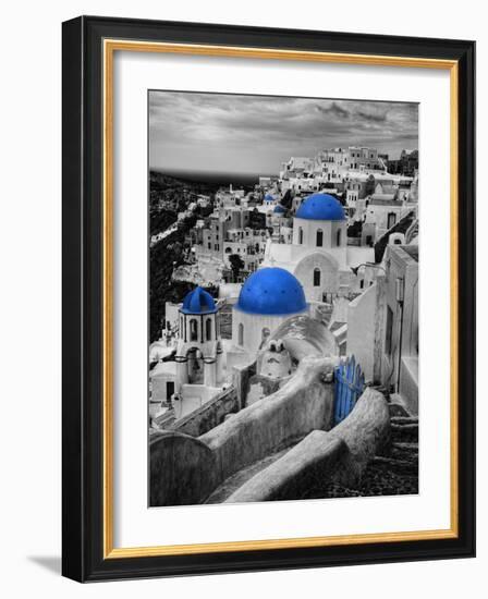 Bell Tower and Blue Domes of Church in Village of Oia, Santorini, Greece-Darrell Gulin-Framed Photographic Print