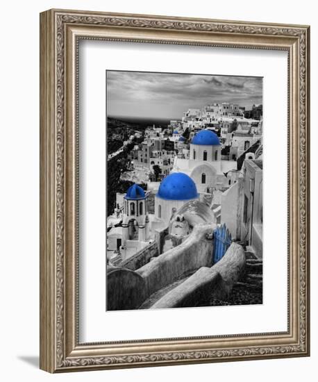 Bell Tower and Blue Domes of Church in Village of Oia, Santorini, Greece-Darrell Gulin-Framed Photographic Print