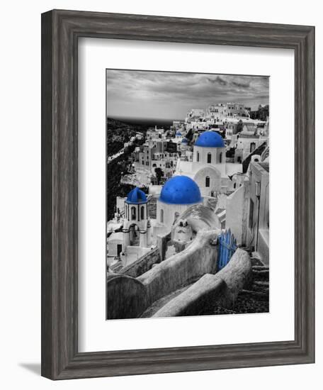 Bell Tower and Blue Domes of Church in Village of Oia, Santorini, Greece-Darrell Gulin-Framed Photographic Print