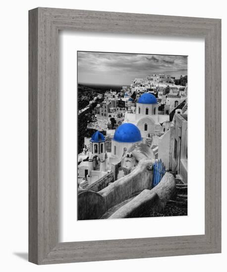 Bell Tower and Blue Domes of Church in Village of Oia, Santorini, Greece-Darrell Gulin-Framed Photographic Print