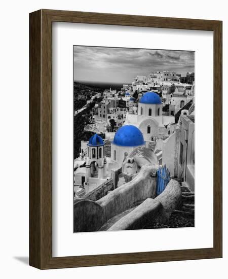 Bell Tower and Blue Domes of Church in Village of Oia, Santorini, Greece-Darrell Gulin-Framed Photographic Print