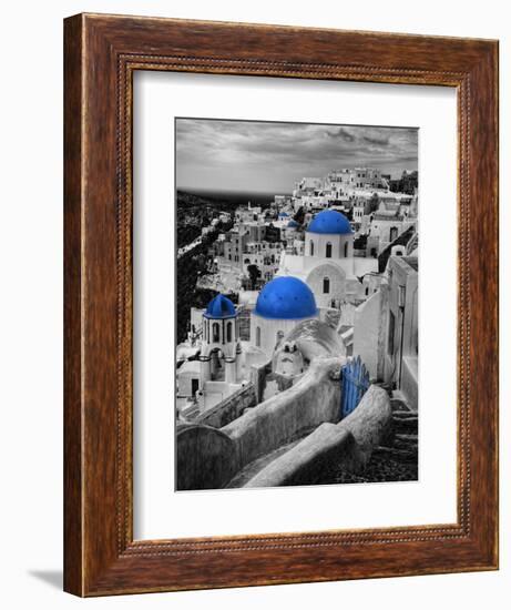 Bell Tower and Blue Domes of Church in Village of Oia, Santorini, Greece-Darrell Gulin-Framed Photographic Print
