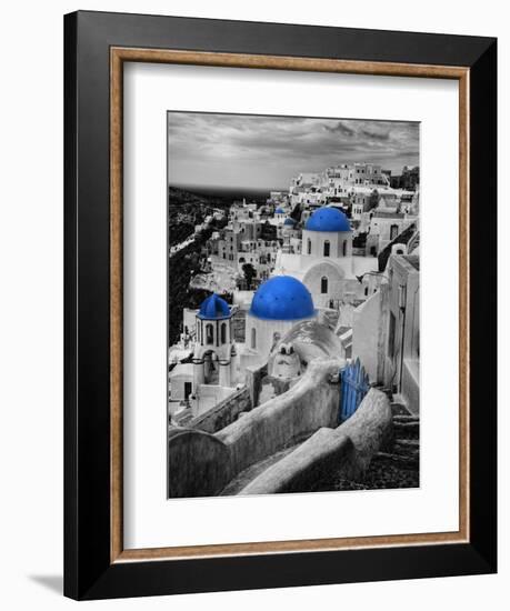 Bell Tower and Blue Domes of Church in Village of Oia, Santorini, Greece-Darrell Gulin-Framed Photographic Print