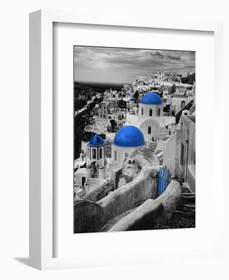 Bell Tower and Blue Domes of Church in Village of Oia, Santorini, Greece-Darrell Gulin-Framed Photographic Print