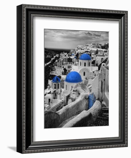 Bell Tower and Blue Domes of Church in Village of Oia, Santorini, Greece-Darrell Gulin-Framed Photographic Print