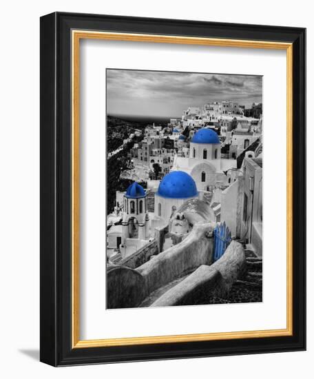 Bell Tower and Blue Domes of Church in Village of Oia, Santorini, Greece-Darrell Gulin-Framed Photographic Print