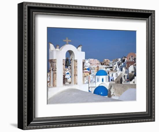 Bell Tower and Blue Domes of Church in Village of Oia, Santorini, Greece-Darrell Gulin-Framed Photographic Print