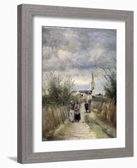 Bell Tower in Argenteuil (Road to the Churc), 1870S-Jean-Baptiste-Camille Corot-Framed Giclee Print