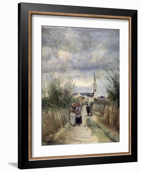 Bell Tower in Argenteuil (Road to the Churc), 1870S-Jean-Baptiste-Camille Corot-Framed Giclee Print