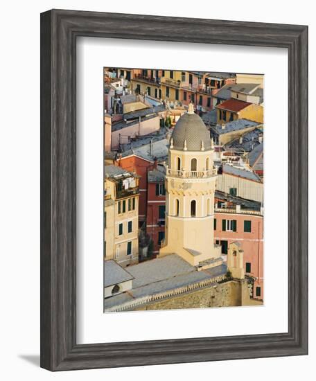 Bell Tower of a Cathedral and Surrounding Buildings, Vernazza, Italy-Dennis Flaherty-Framed Photographic Print