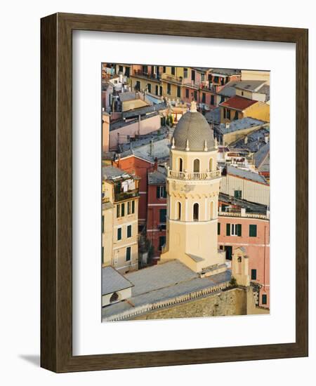 Bell Tower of a Cathedral and Surrounding Buildings, Vernazza, Italy-Dennis Flaherty-Framed Photographic Print