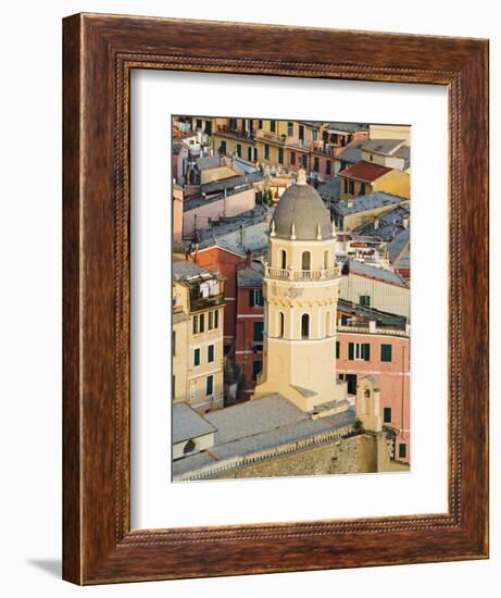 Bell Tower of a Cathedral and Surrounding Buildings, Vernazza, Italy-Dennis Flaherty-Framed Photographic Print