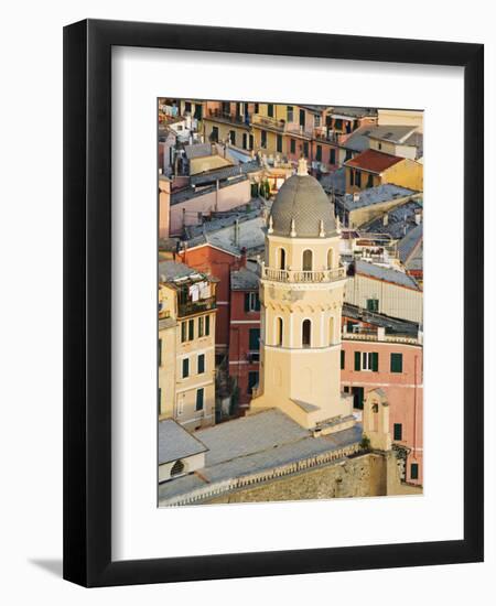 Bell Tower of a Cathedral and Surrounding Buildings, Vernazza, Italy-Dennis Flaherty-Framed Photographic Print