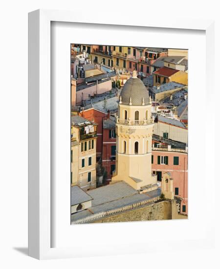 Bell Tower of a Cathedral and Surrounding Buildings, Vernazza, Italy-Dennis Flaherty-Framed Photographic Print