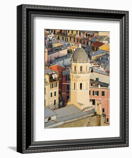 Bell Tower of a Cathedral and Surrounding Buildings, Vernazza, Italy-Dennis Flaherty-Framed Photographic Print