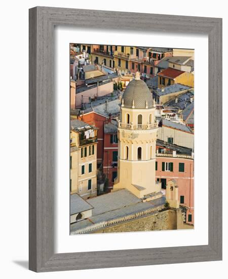 Bell Tower of a Cathedral and Surrounding Buildings, Vernazza, Italy-Dennis Flaherty-Framed Photographic Print