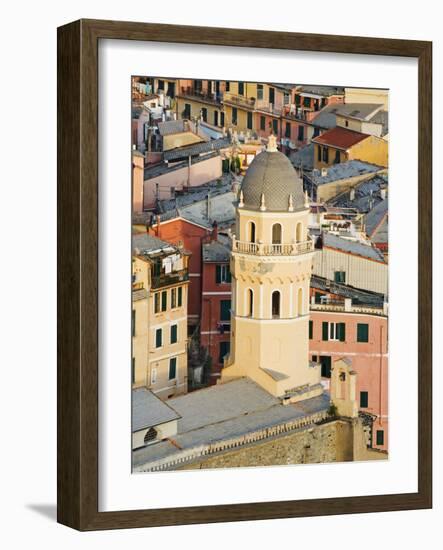 Bell Tower of a Cathedral and Surrounding Buildings, Vernazza, Italy-Dennis Flaherty-Framed Photographic Print