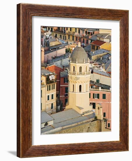 Bell Tower of a Cathedral and Surrounding Buildings, Vernazza, Italy-Dennis Flaherty-Framed Photographic Print