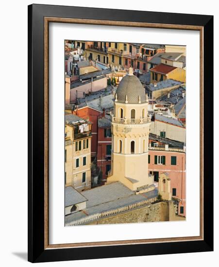 Bell Tower of a Cathedral and Surrounding Buildings, Vernazza, Italy-Dennis Flaherty-Framed Photographic Print