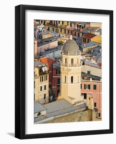 Bell Tower of a Cathedral and Surrounding Buildings, Vernazza, Italy-Dennis Flaherty-Framed Photographic Print