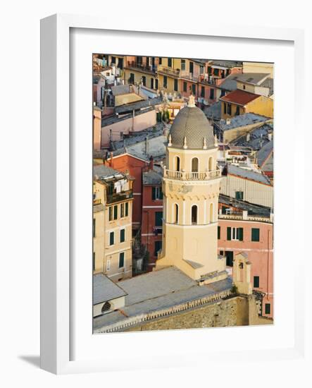 Bell Tower of a Cathedral and Surrounding Buildings, Vernazza, Italy-Dennis Flaherty-Framed Photographic Print