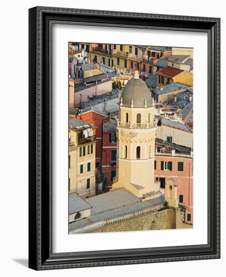 Bell Tower of a Cathedral and Surrounding Buildings, Vernazza, Italy-Dennis Flaherty-Framed Photographic Print