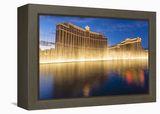 Bellagio and Caesars Palace Reflections at Dusk with Fountains, the Strip, Las Vegas, Nevada, Usa-Eleanor Scriven-Framed Premier Image Canvas