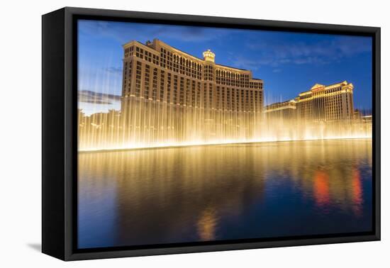 Bellagio and Caesars Palace Reflections at Dusk with Fountains, the Strip, Las Vegas, Nevada, Usa-Eleanor Scriven-Framed Premier Image Canvas