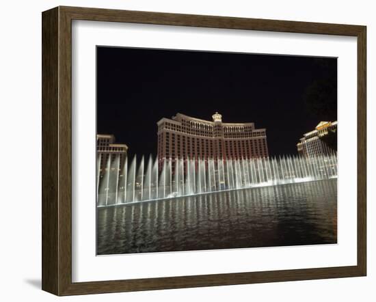 Bellagio Hotel at Night with its Famous Fountains, the Strip, Las Vegas, Nevada, USA-Robert Harding-Framed Photographic Print