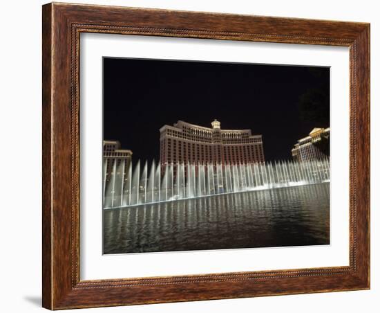 Bellagio Hotel at Night with its Famous Fountains, the Strip, Las Vegas, Nevada, USA-Robert Harding-Framed Photographic Print