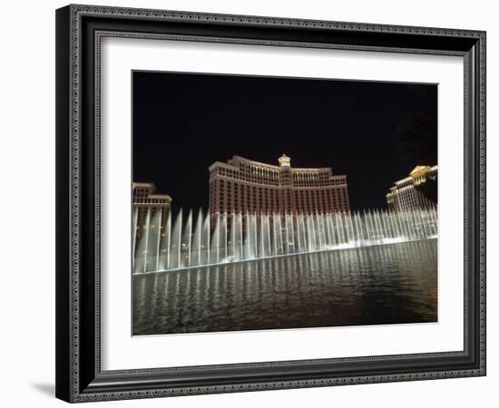 Bellagio Hotel at Night with its Famous Fountains, the Strip, Las Vegas, Nevada, USA-Robert Harding-Framed Photographic Print