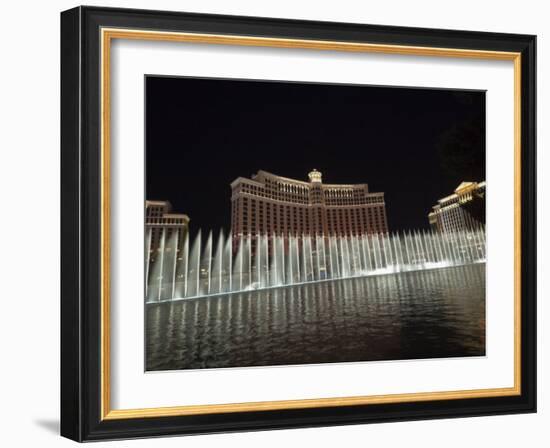 Bellagio Hotel at Night with its Famous Fountains, the Strip, Las Vegas, Nevada, USA-Robert Harding-Framed Photographic Print