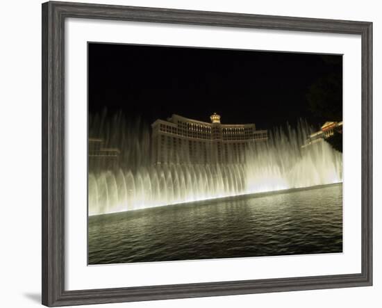 Bellagio Hotel at Night with its Famous Fountains, the Strip, Las Vegas, Nevada, USA-Robert Harding-Framed Photographic Print