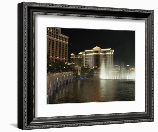 Bellagio Hotel in Forground with Caesar's Palace in Background at Night, Las Vegas, Nevada, USA-Robert Harding-Framed Photographic Print
