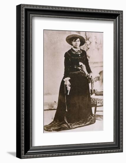 Belle Starr, Female Western Outlaw, Holding a Revolver, Ca. 1880-null-Framed Photo