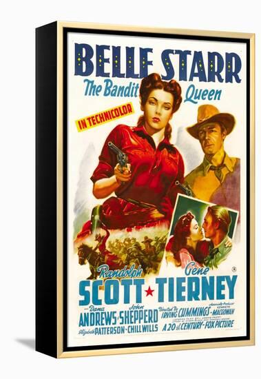 Belle Starr, Gene Tierney, Randolph Scott, 1941-null-Framed Stretched Canvas