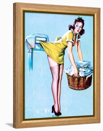 Belle Wringer Pin-Up 1941-Gil Elvgren-Framed Stretched Canvas