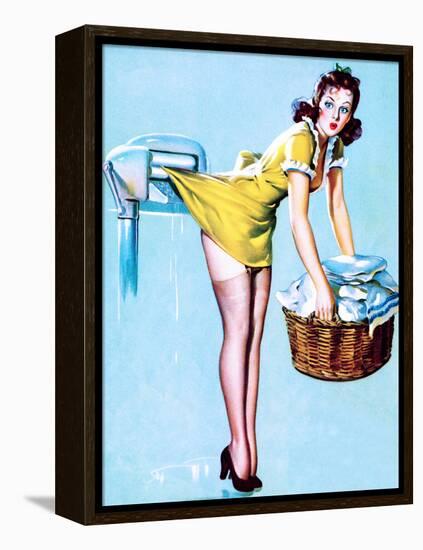 Belle Wringer Pin-Up 1941-Gil Elvgren-Framed Stretched Canvas