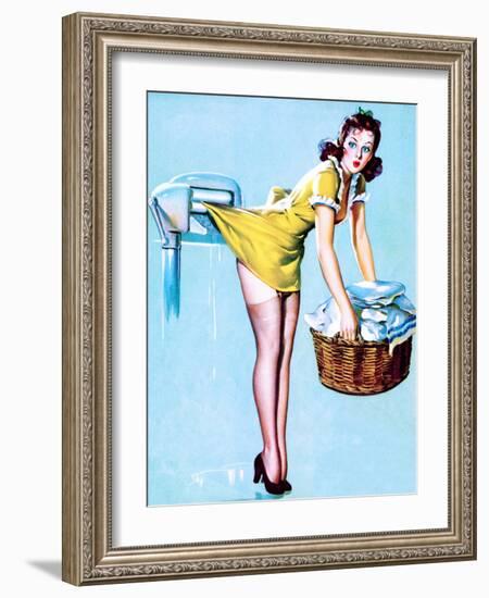 Belle Wringer Pin-Up 1941-Gil Elvgren-Framed Premium Giclee Print