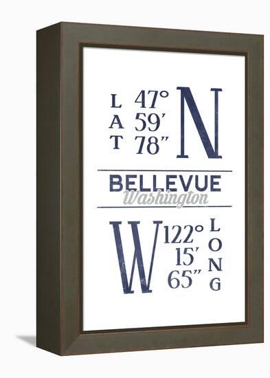 Bellevue, Washington - Latitude and Longitude (Blue)-Lantern Press-Framed Stretched Canvas