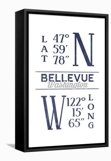 Bellevue, Washington - Latitude and Longitude (Blue)-Lantern Press-Framed Stretched Canvas