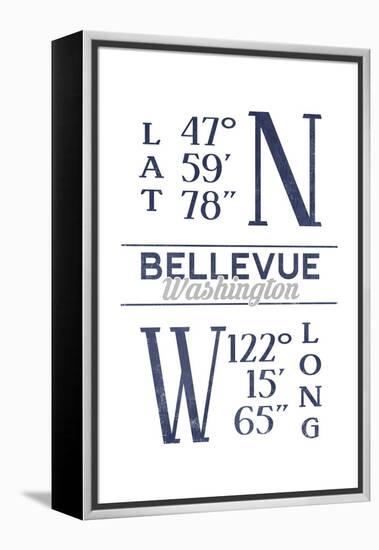 Bellevue, Washington - Latitude and Longitude (Blue)-Lantern Press-Framed Stretched Canvas