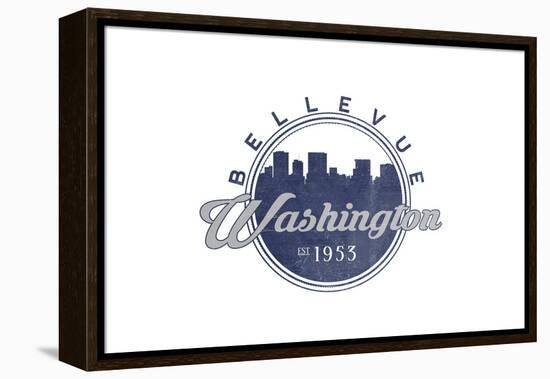 Bellevue, Washington - Skyline Seal (Blue)-Lantern Press-Framed Stretched Canvas