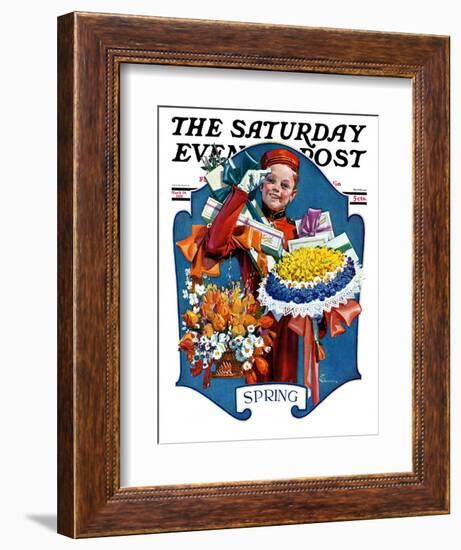 "Bellhop and Bouquets," Saturday Evening Post Cover, March 29, 1930-Elbert Mcgran Jackson-Framed Giclee Print