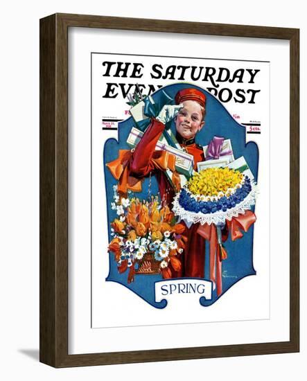 "Bellhop and Bouquets," Saturday Evening Post Cover, March 29, 1930-Elbert Mcgran Jackson-Framed Giclee Print