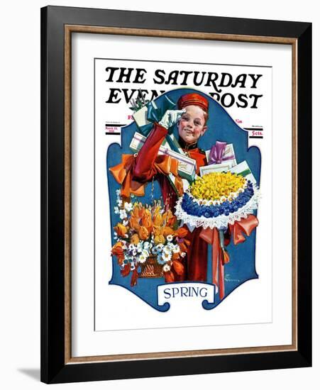 "Bellhop and Bouquets," Saturday Evening Post Cover, March 29, 1930-Elbert Mcgran Jackson-Framed Giclee Print